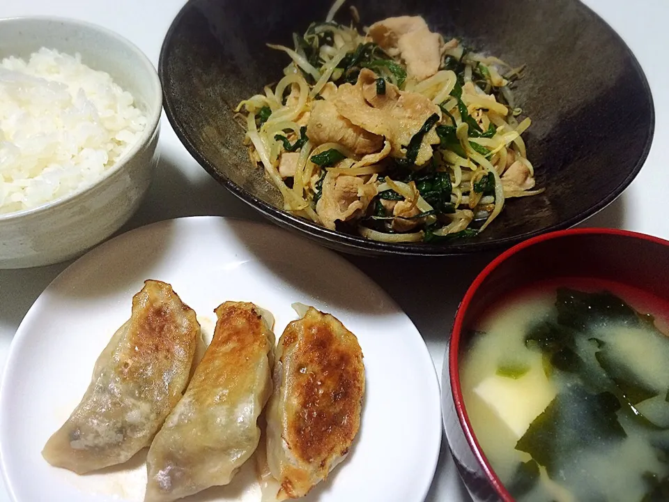 もやし炒め
ワカメと豆腐のお味噌汁
山芋餃子|あいさん