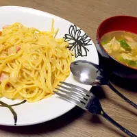 Snapdishの料理写真:4月7日❁︎イタリアン❁︎
カルボナーラ
ベーコンとアスパラのスープ|ちびゆいさん