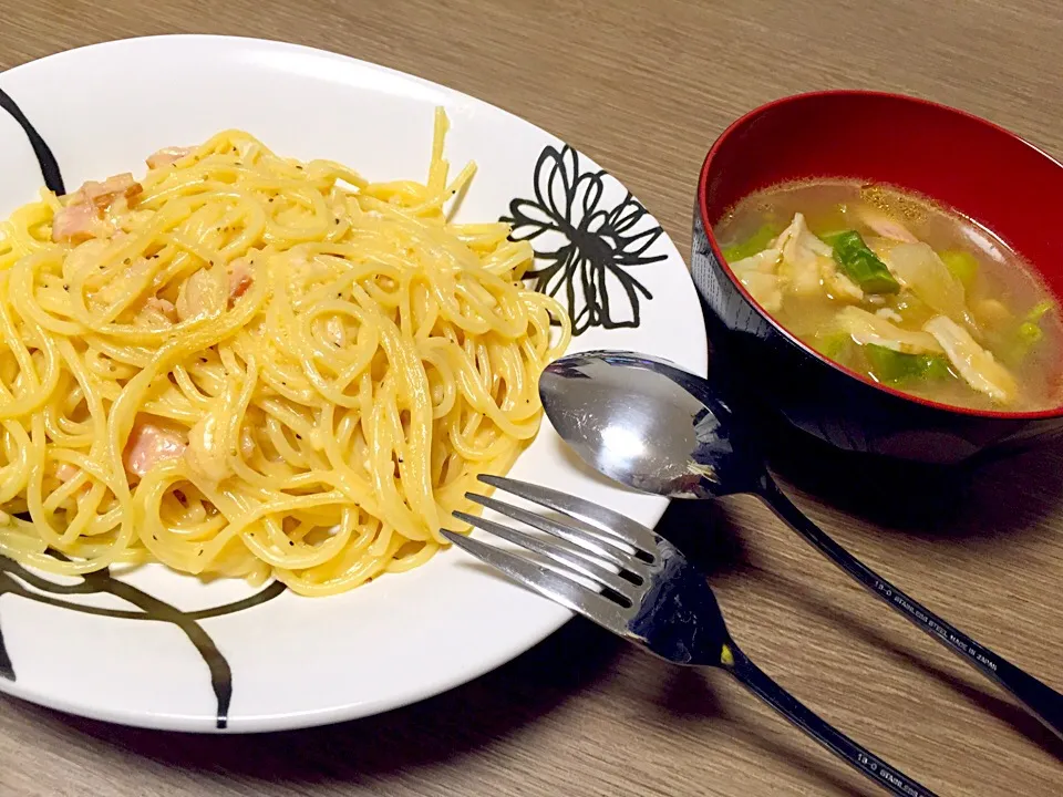 4月7日❁︎イタリアン❁︎
カルボナーラ
ベーコンとアスパラのスープ|ちびゆいさん