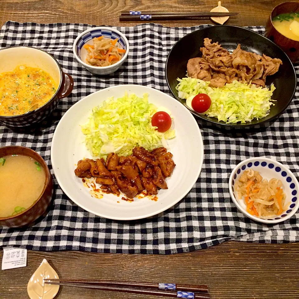 生姜焼き、ホルモン焼き、納豆、切り干し大根煮物|Nao Yamadaさん