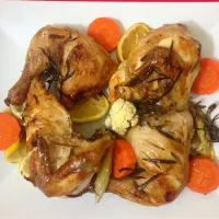 Snapdishの料理写真:Baked lemon rosemary chicken, served with rice|afnizarmohdさん