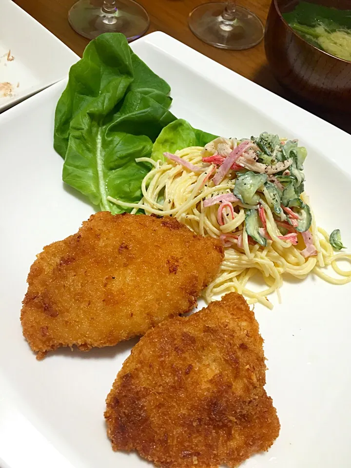 鳥のささみチーズフライ＊パスタサラダ|あたさん