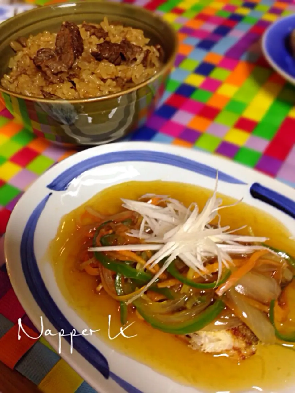 カレイの甘酢掛け＆牛肉ごぼうのおこわ|🍴ナッペKさん