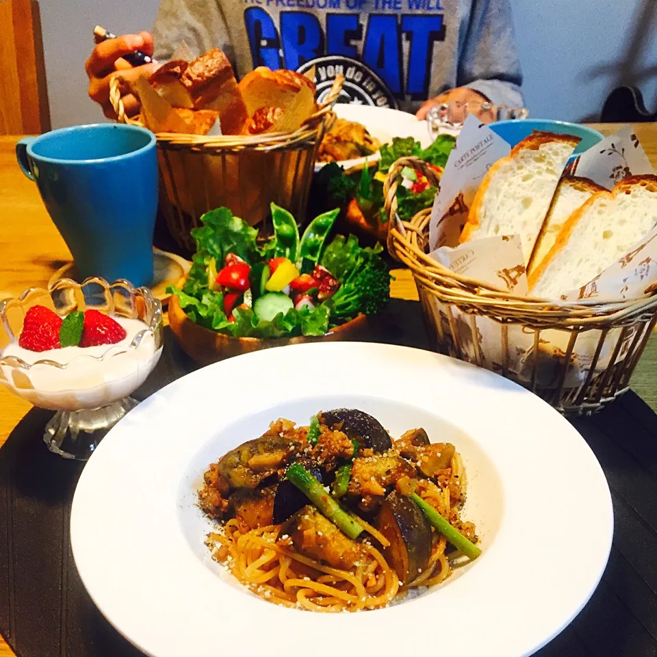 水茄子とにんにくの芽のパスタ(*^_^*)|Kaoさん