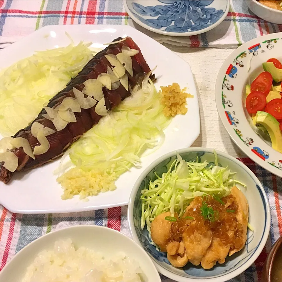 2016.4.8 鰹のたたき、ささみの玉葱炒め煮|ことりさん