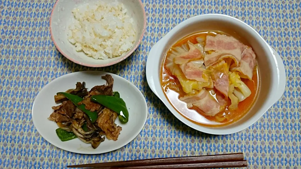 キャベツのさっぱり煮、牛肉とピーマンの甘辛炒め|よめちゃんさん