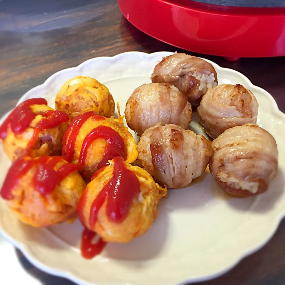 たこ焼き器🐙de肉巻きおにぎり&オムライスボール⚾️⚽️🏀|いしくん。（たまご王子🥚🐣🐥🐔）さん