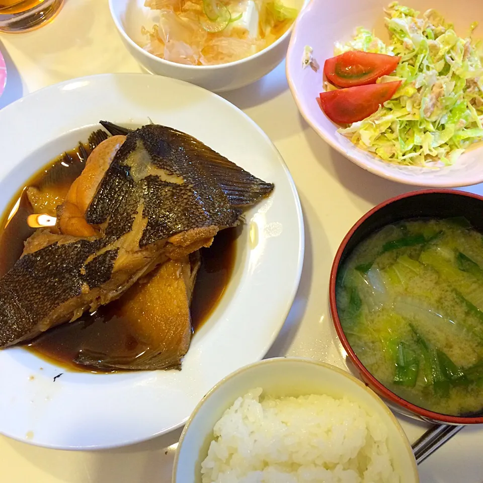 ❀カレイの煮付け
✿冷奴
❀キャベツのコールスロー
✿野菜たっぷり味噌汁

2016/04/10|ちび太さん