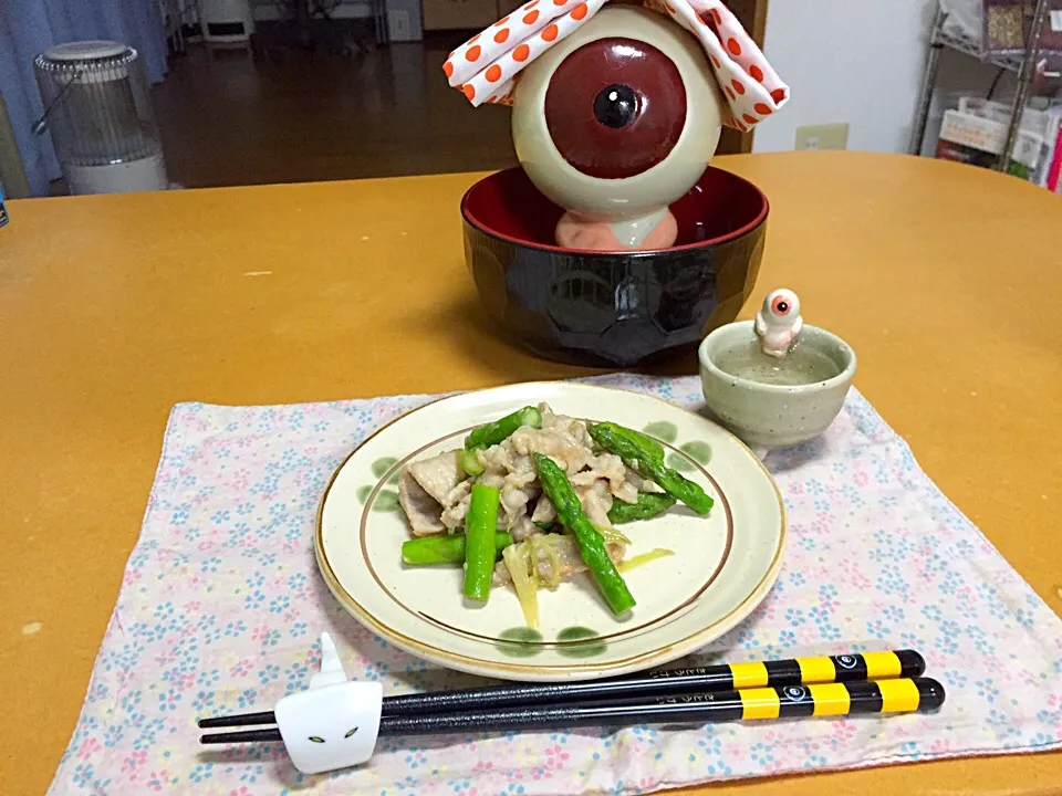 アスパラと豚肉、みょうがの味噌炒め!  (^-^)|Kei Satoさん