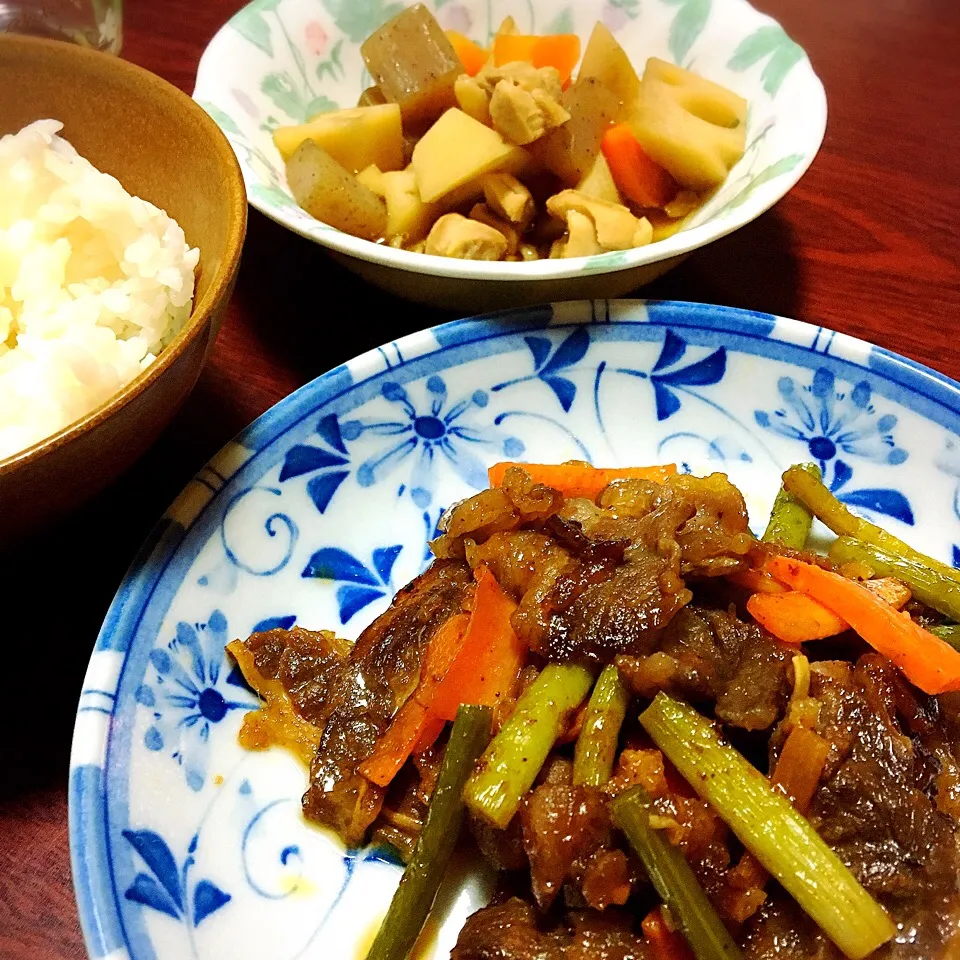 筑前煮とにんにく芽のスタミナ肉炒め|ゆりさん