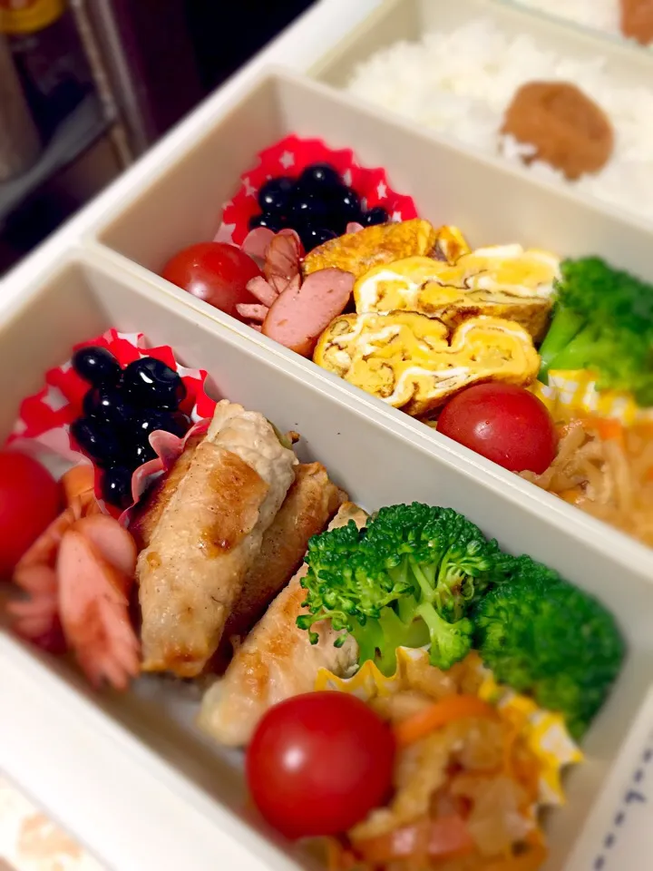 アレルギーがある子はいんげんの肉巻き、ない子はたまご焼き。
お姉は今日までお弁当。|アンデルセンさん