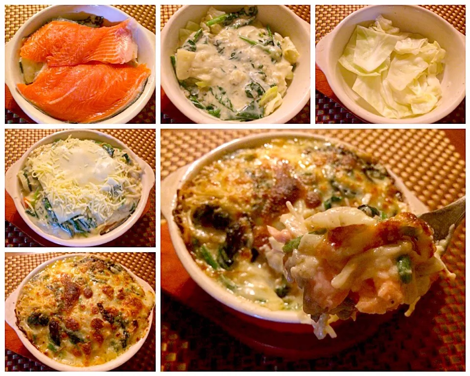 Salmon&spinach au gratin♨️鮭とほうれん草の和風ｸﾞﾗﾀﾝ|🌈Ami🍻さん