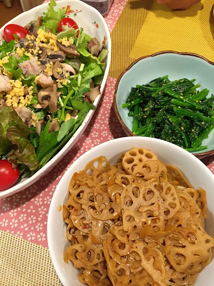 夫作！ほうれん草のおひたし、れんこんのきんぴら|amiさん