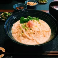 Snapdishの料理写真:つるとんたん風明太クリームうどん|みーさん