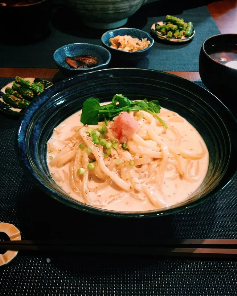 Snapdishの料理写真:つるとんたん風明太クリームうどん|みーさん