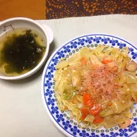 シーフードあんかけ焼きそば
わかめスープ|あおさん