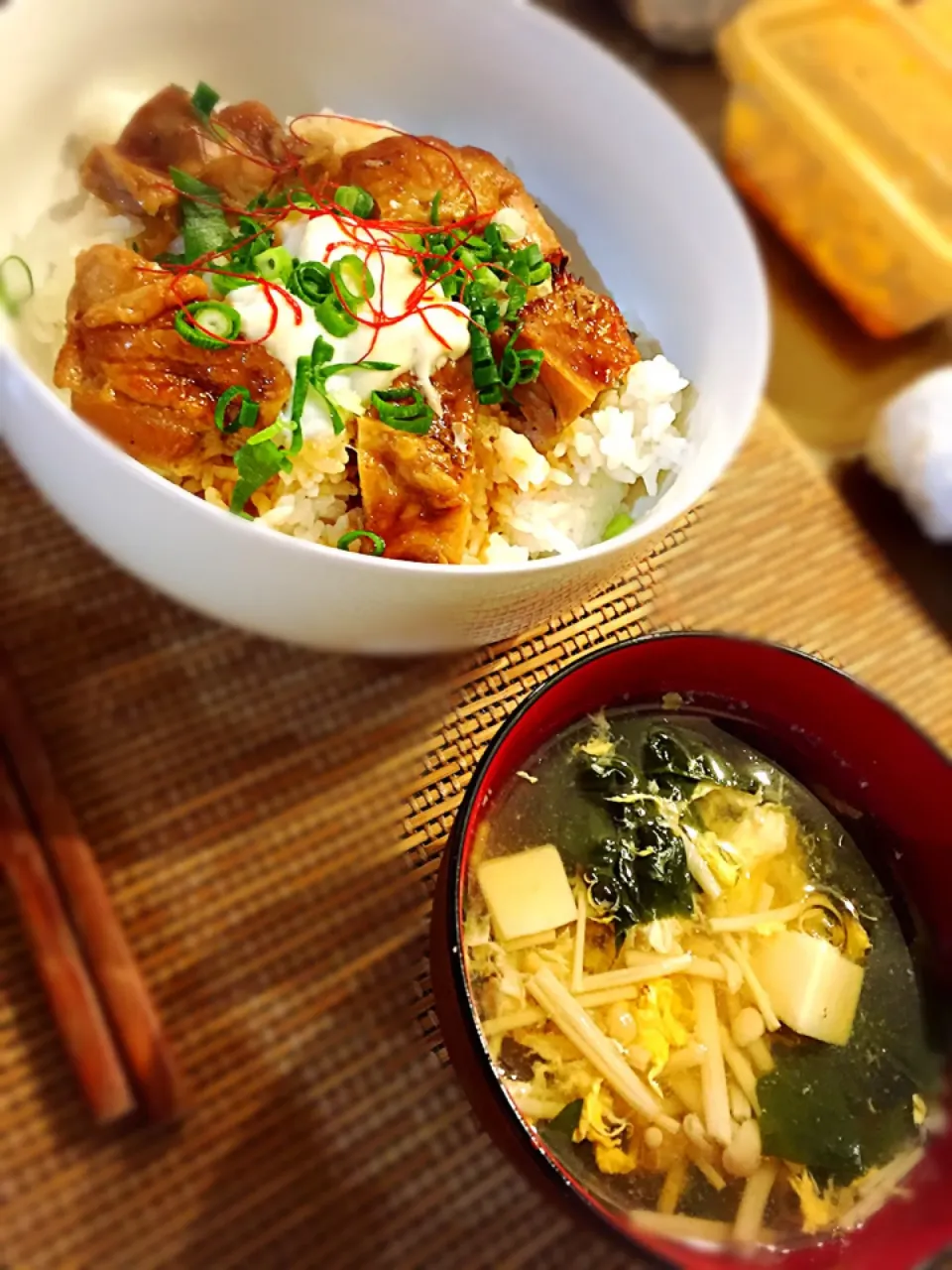 Snapdishの料理写真:照り焼き丼とかきたまスープ|けみさん