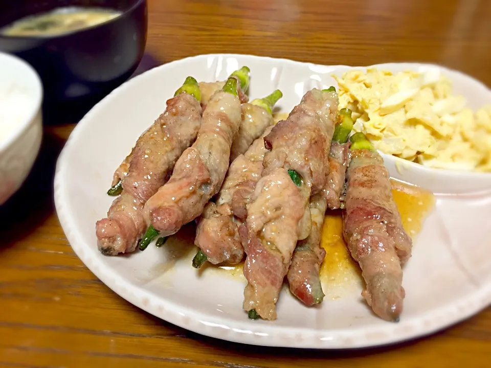 ☆オクラの豚肉巻き(甘ダレ絡め焼き)
☆キャベツとゆで卵の温サラダ|さやかさん