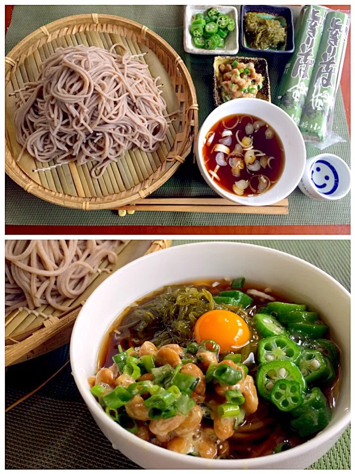 Buckwheat of thick wakame leaves,natto,okra🌿ねばx2&薬味蕎麦|🌈Ami🍻さん