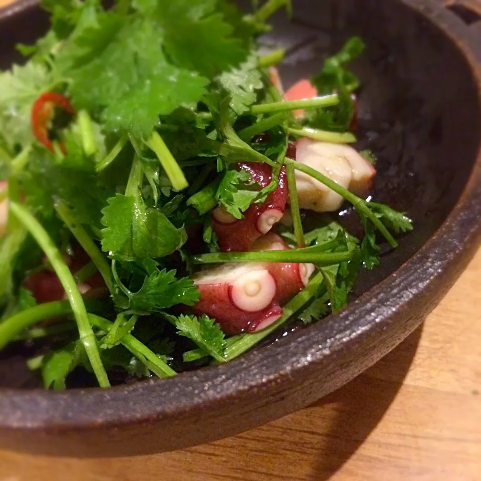 Snapdishの料理写真:チョッパー＆ホヌさんの料理 香り野菜と蛸のレモンサラダ🌿🍃🐙🍋
酒のツマミに😁✌🏼️|acoさん