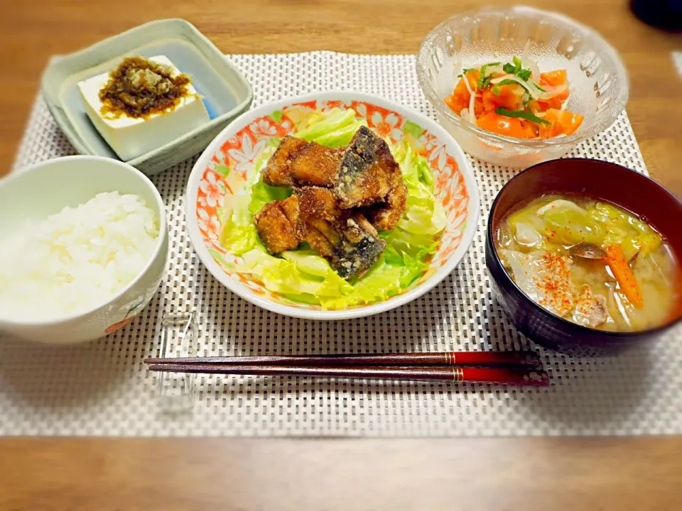 ☆鯖の竜田揚げ
☆トマトの青しそサラダ
☆温奴
☆豚汁|なべちゃんさん