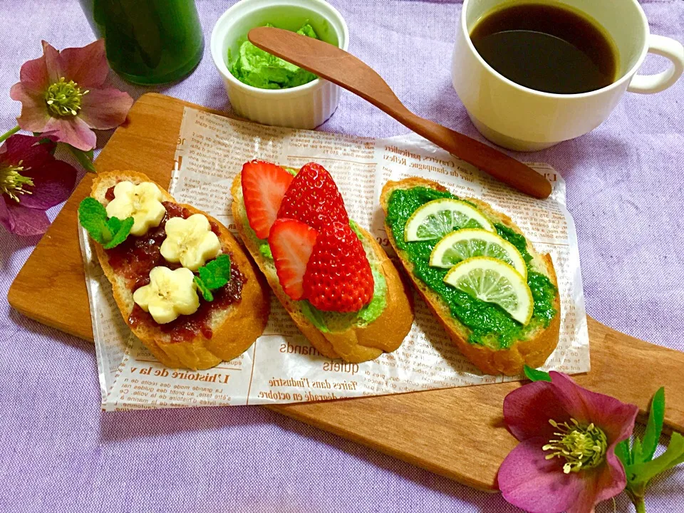 抹茶&レモンチーズ🍵🍋            あんこmixベリー                          〜タルティーヌ🍓🍵🍋🍌〜|あつみんさん