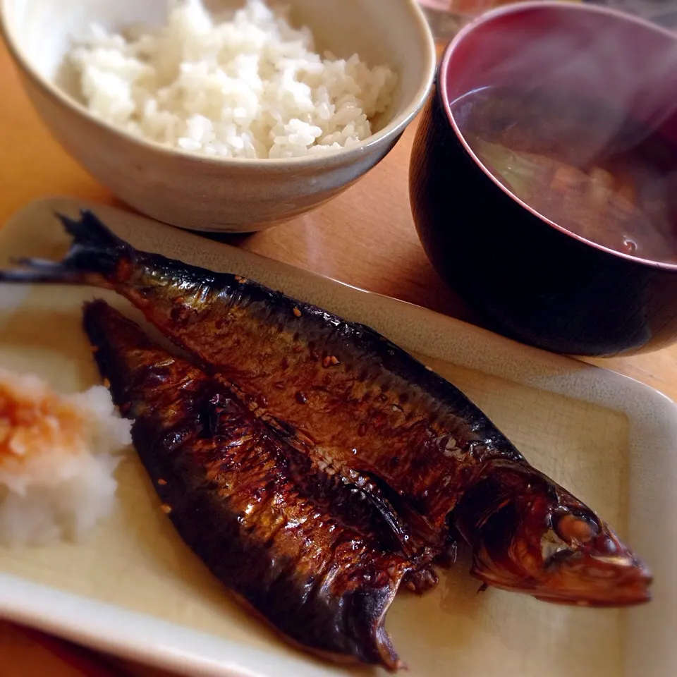 脂ノリノリのイワシの醤油干し😋皮目の脂を身に渡らせようと欲張ったモンで…頭の向きがお行儀悪くなっちゃった(＞人＜;)|こなちゅんさん