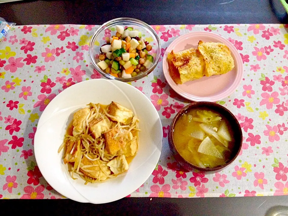 ベジ料理♡厚揚げともやしの味噌炒めご飯|みよさん