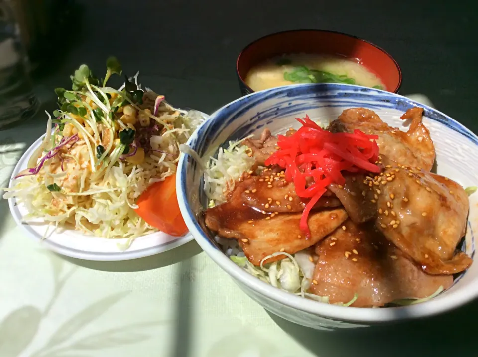 隠れ宿喫茶店ランチ😋「生姜焼き丼」|アライさんさん