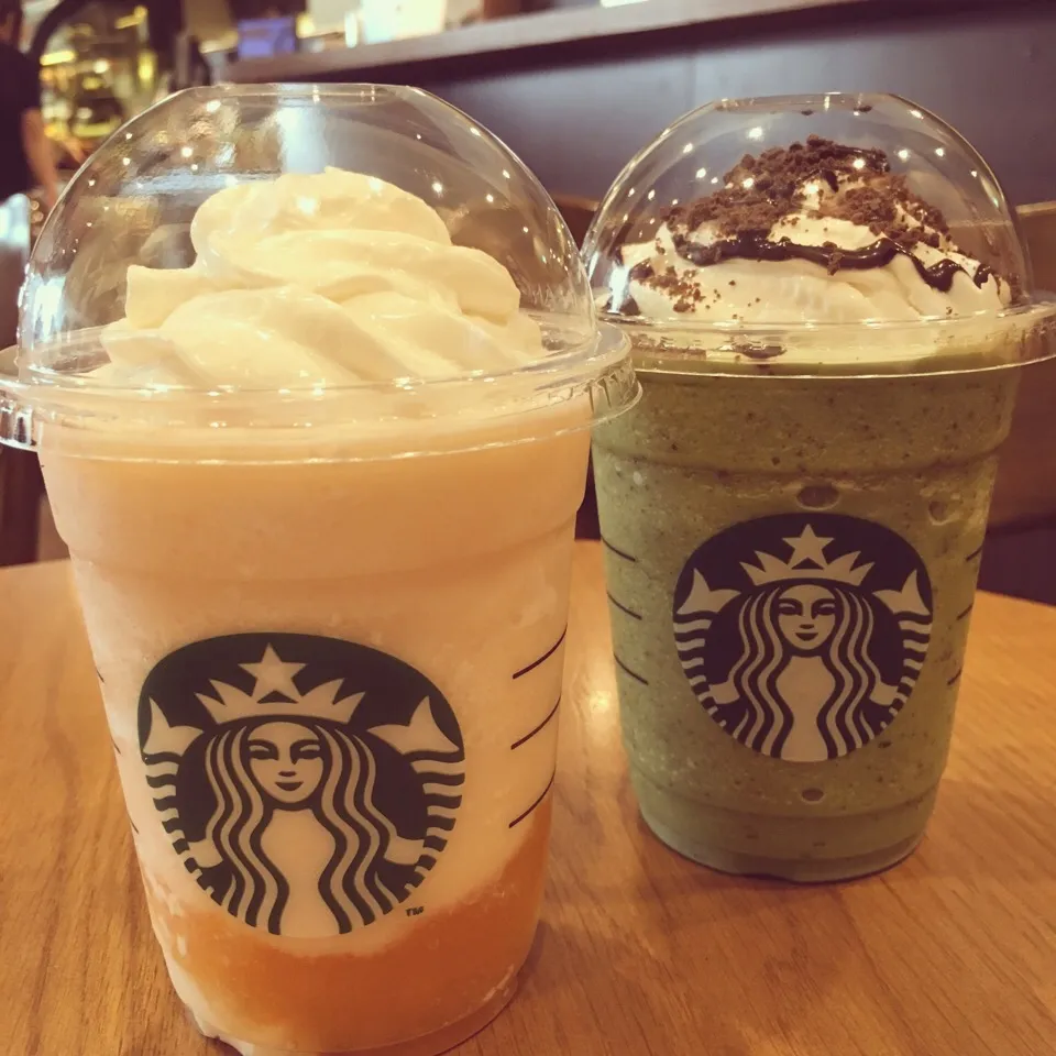 ♡カンタロープメロン&クリームフラペチーノとチョコレートブラウニー抹茶クリームフラペチーノ♡|miyuさん