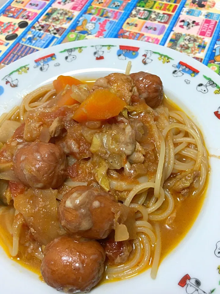 余ったミネストローネで今夜はパスタ❣|雪いちごもちさん