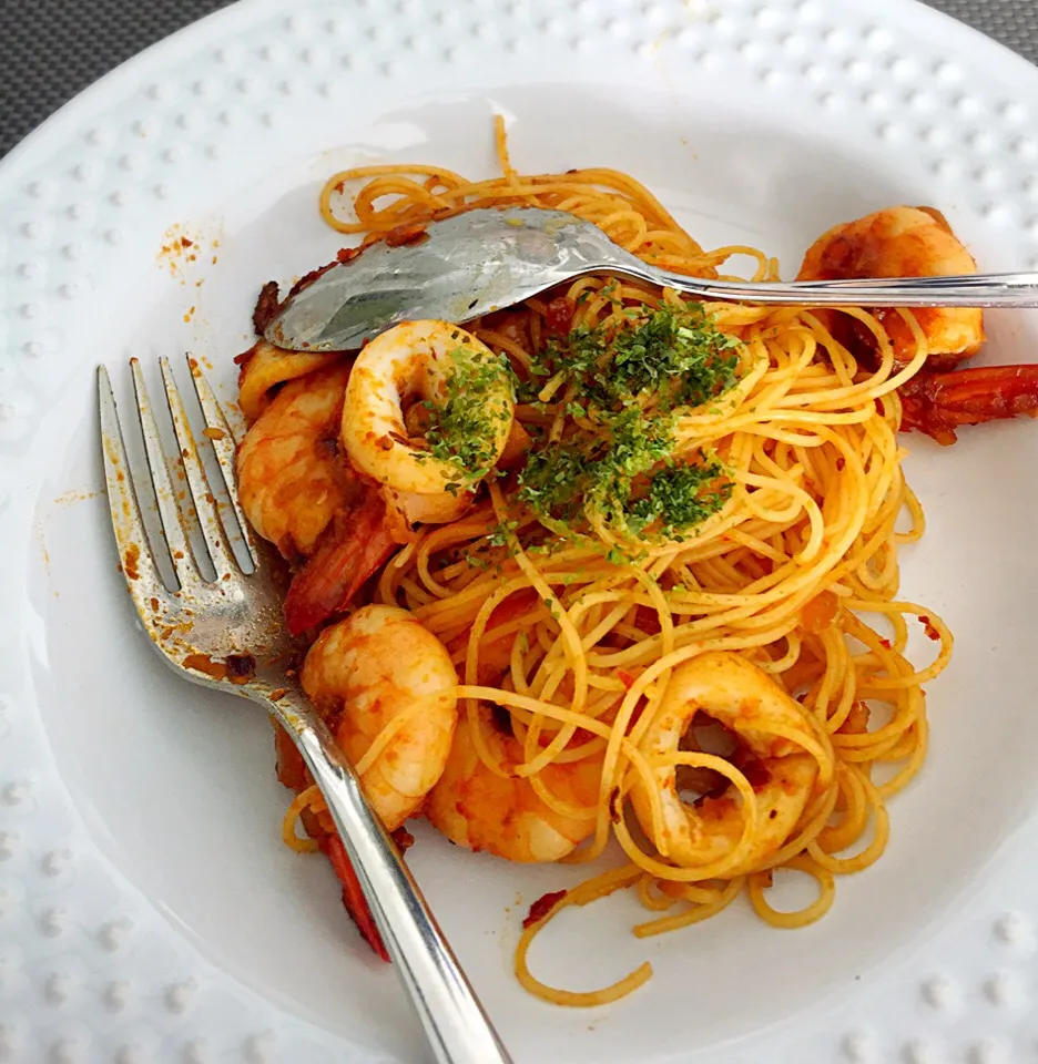 Sambal seafood angel hair pasta|Aunty Gさん