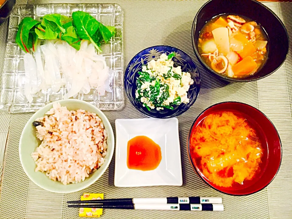 イカの刺身とほうれん草の白和え、カブのトロトロ煮|成瀬由佳さん