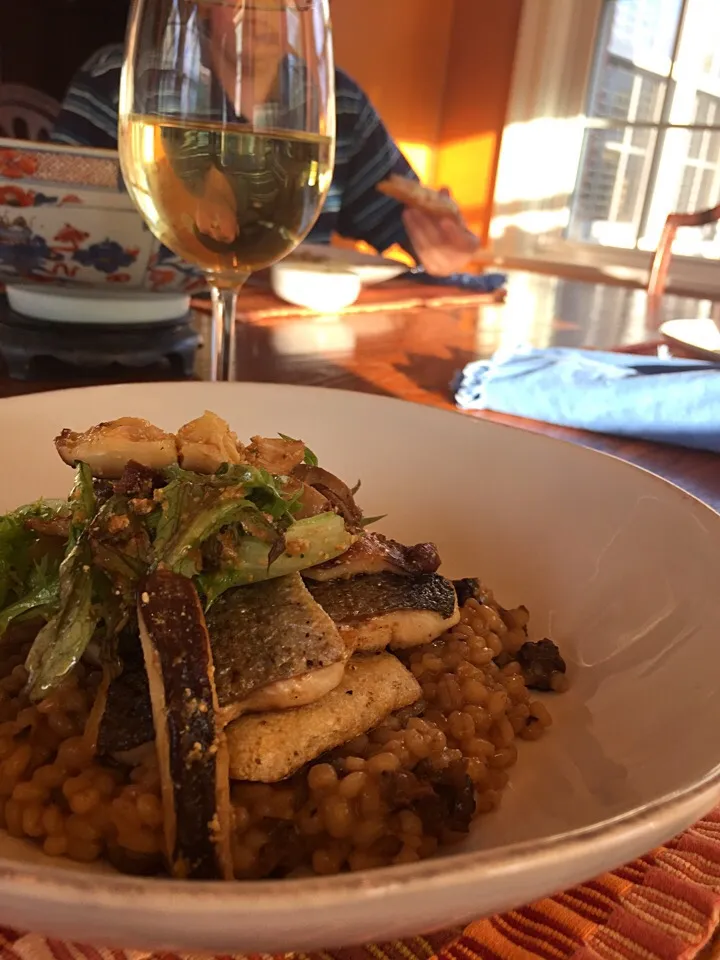 trout with barley risotto and shitake salad|Matthew Cashenさん