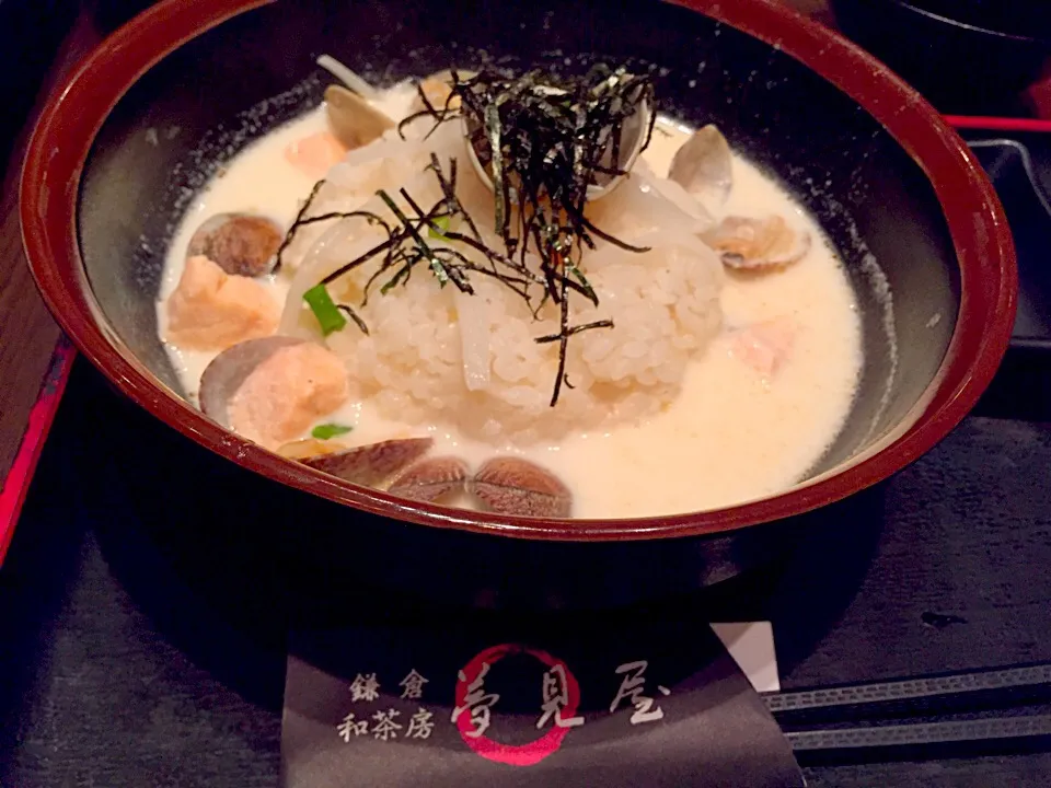 Rice soup with salmon, clams & cream in Japanese style|Sky Blueさん