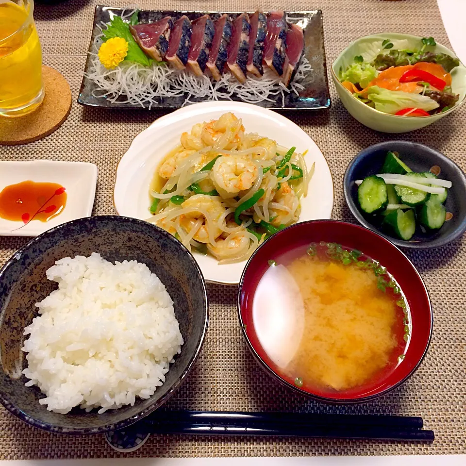 エビの中華風塩炒め
鰹のたたき|yummさん