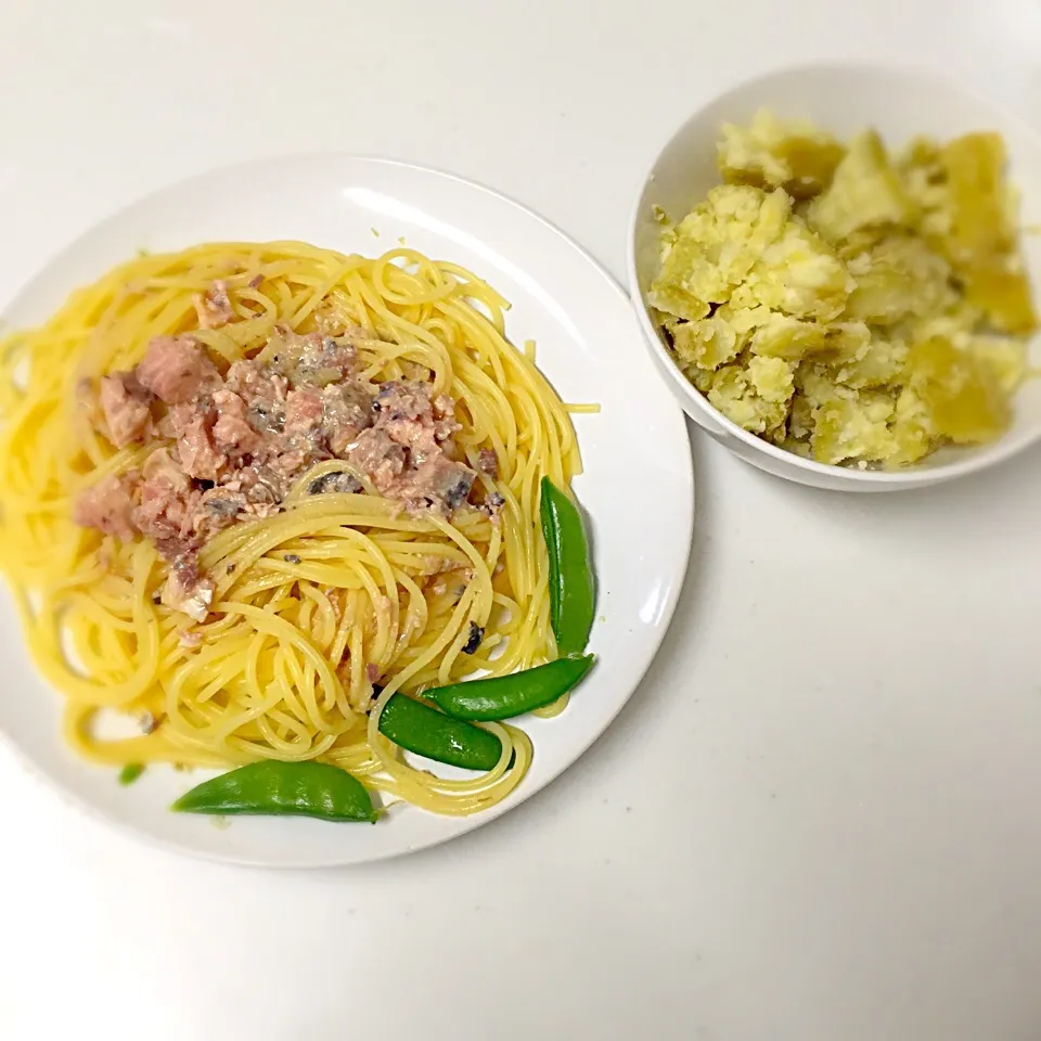 さばパスタ、ふかしいも|ゆりさん