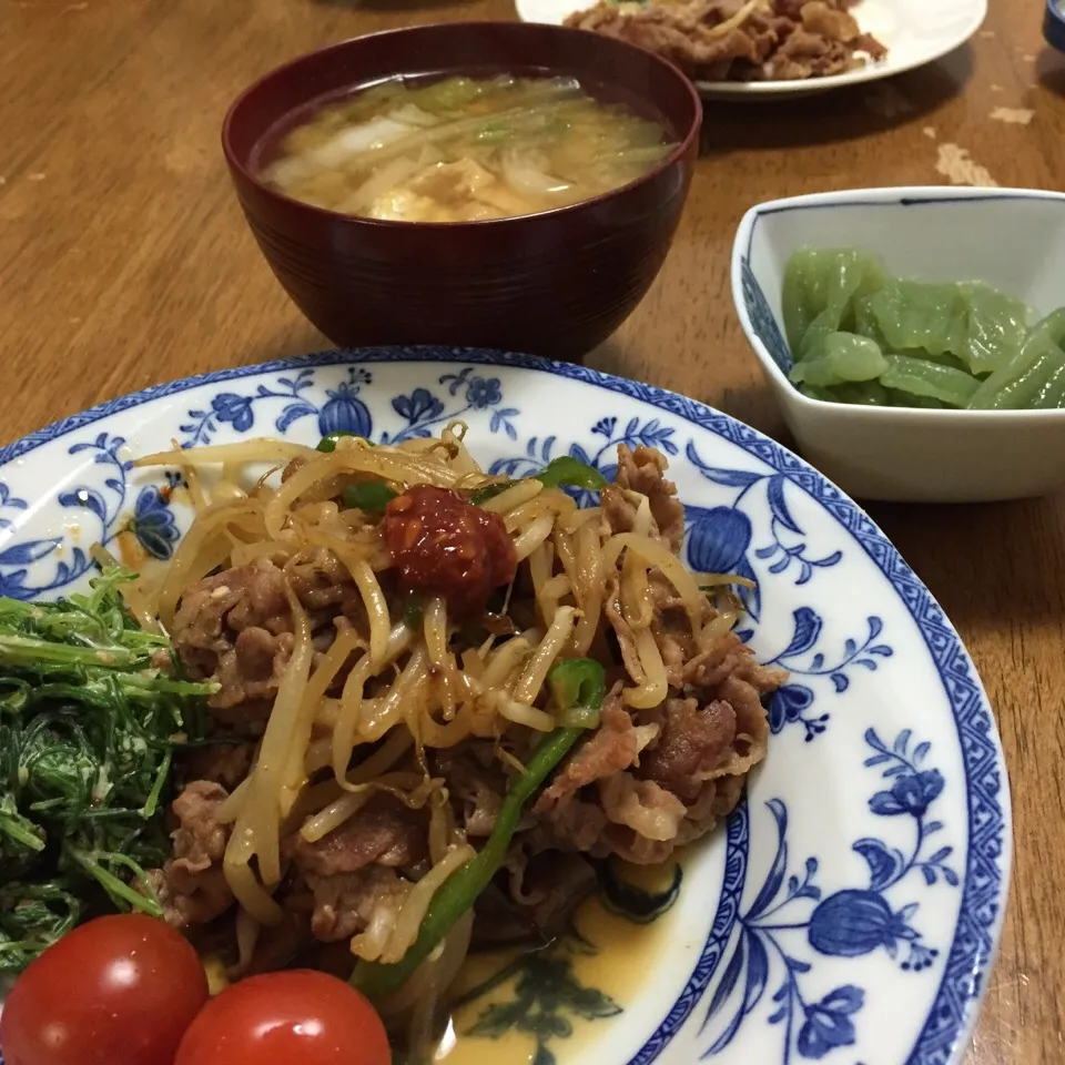 モヤシと豚肉を炒めたん|さんだーさん