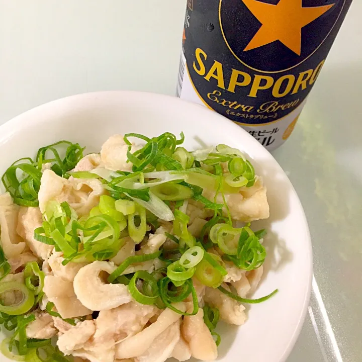 Snapdishの料理写真:2016/04/19 常備菜の鶏ハムで使わなかった鶏皮のゆずポン酢和え|愛華さん