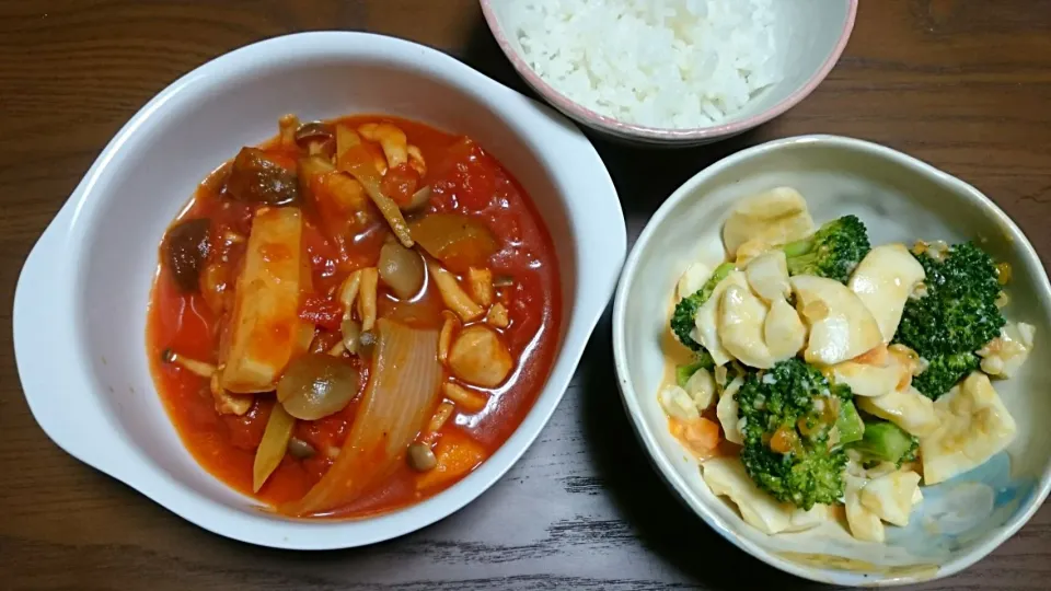 野菜盛りもりトマト煮、ブロッコリーのサラダ|よめちゃんさん