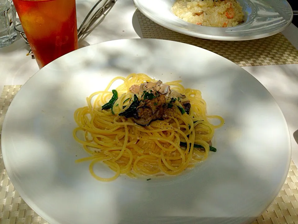 カキとほうれん草のパスタ|ちゃみこさん