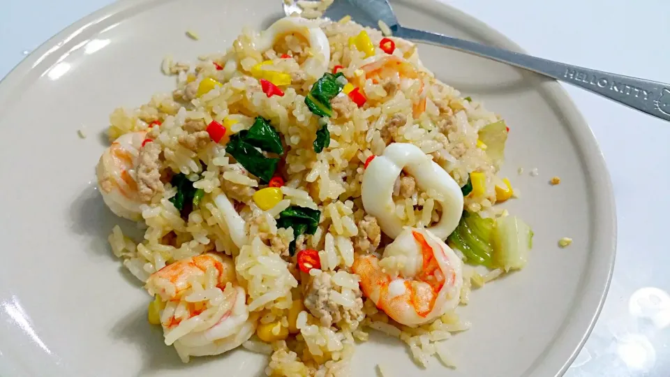 Seafood Fried Rice with Japanese Teriyaki Sauce & Organic Coconut Oil😍😙|🌷lynnlicious🌷さん