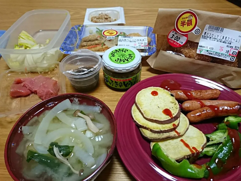 手の負傷により手抜き料理　焼き物と味噌汁　栄養バランスいいかな|Shinji Matsuokaさん