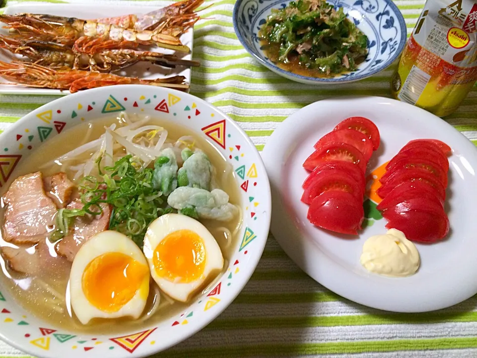 ラーメン、ゴーヤーサラダ、焼き海老|Qootaroさん