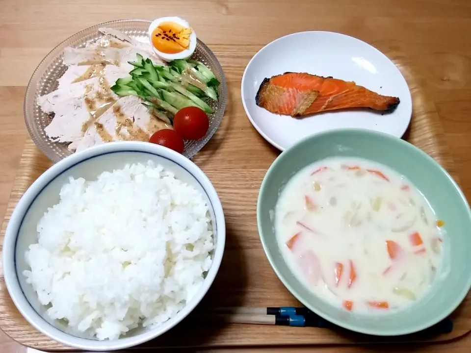 蒸し鶏、焼き鮭、シーフードチャウダー|ゆかさん