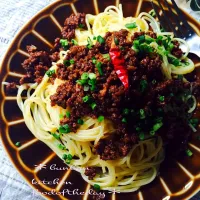 簡単♪ネギと肉味噌の和風スパゲティ〜♡