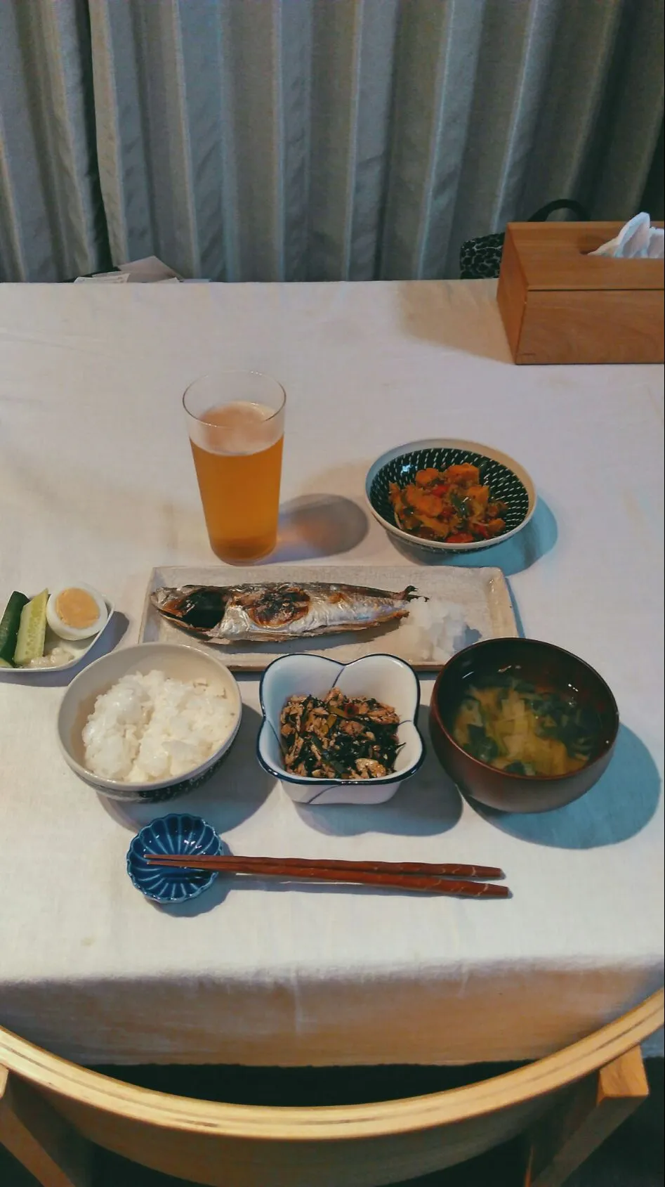 Snapdishの料理写真:鯵の塩焼き、かぼちゃとパプリカのホットサラダ、ひじきの煮物|maiko kさん