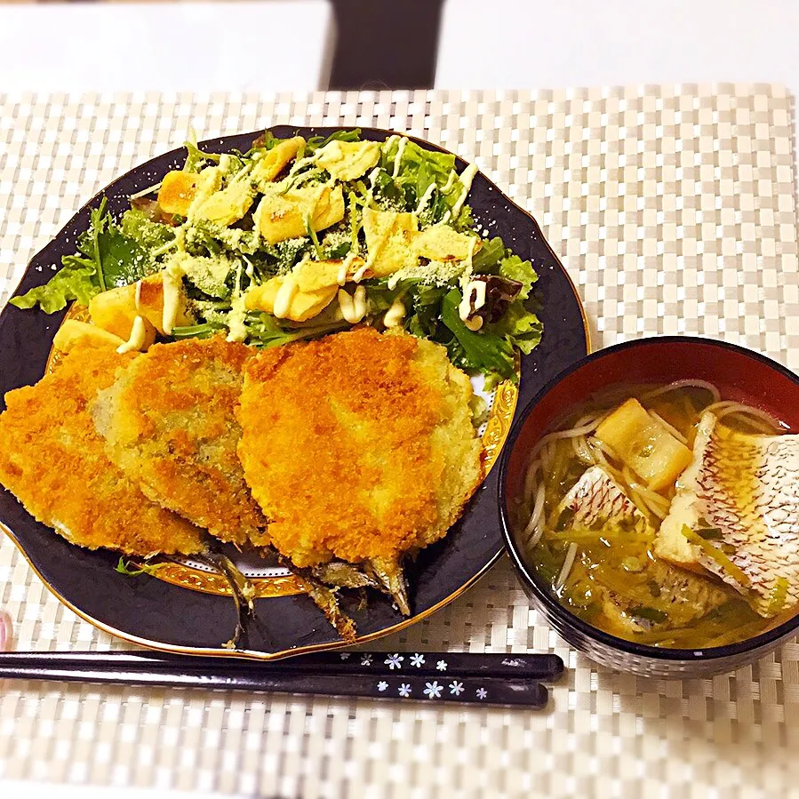 鯵フライ
鯛のにゅうめん
水菜と油揚げのサラダ|OGIPAINさん