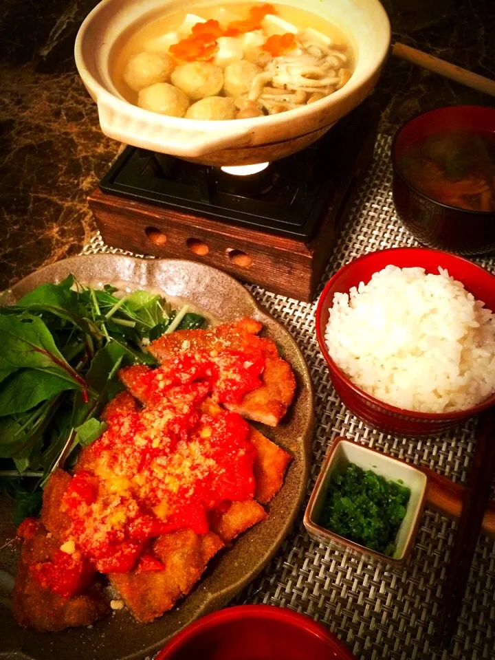 🍅トマトのコトレッタ(カツレツ)＆鶏団子湯豆腐を美味しいポン酢で‥‥|💍ごはん🍚さん