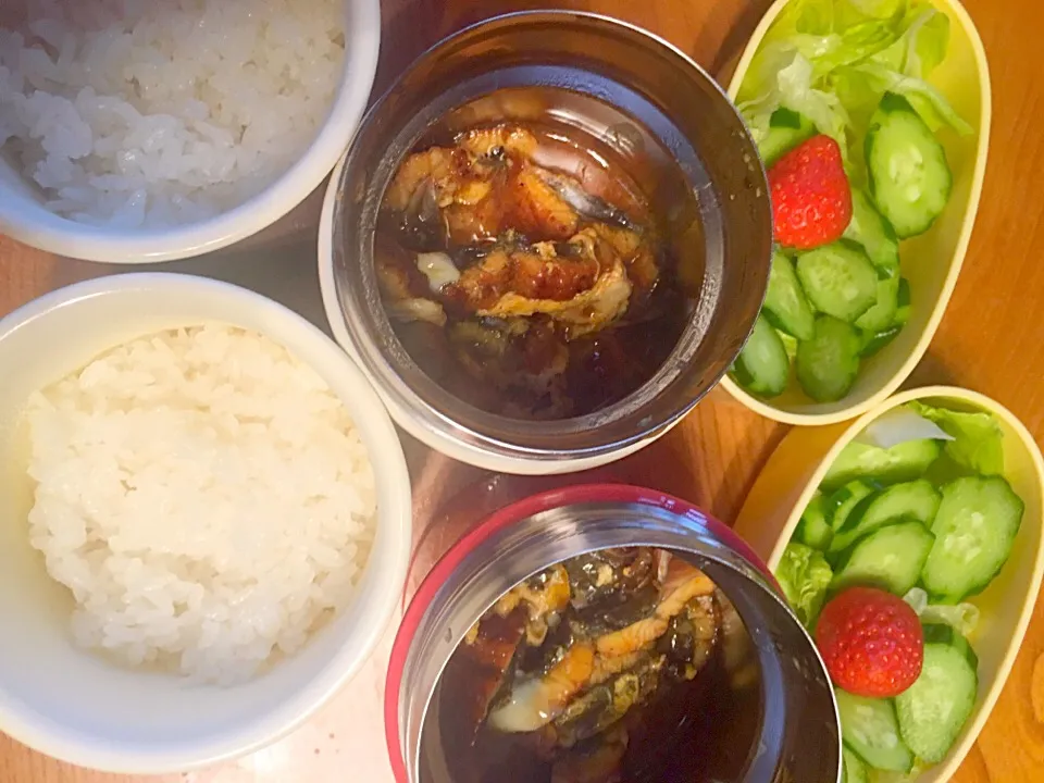 うなぎの卵とじ弁当 ごはんと別に、食べる時に温かいごはんにかけて|ツインズママさん